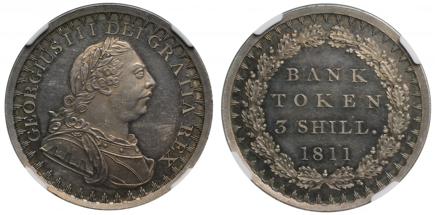 George III 1811 proof Three Shillings Bank Token PR61