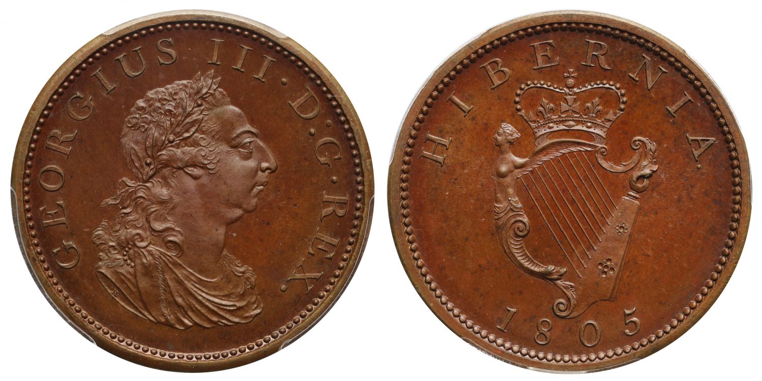 Ireland, George III 1805 proof Penny PR65