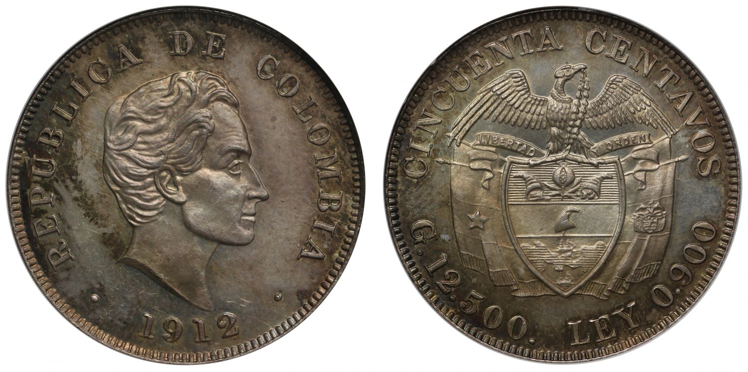Colombia, 1912 proof 50-Centavos PF66