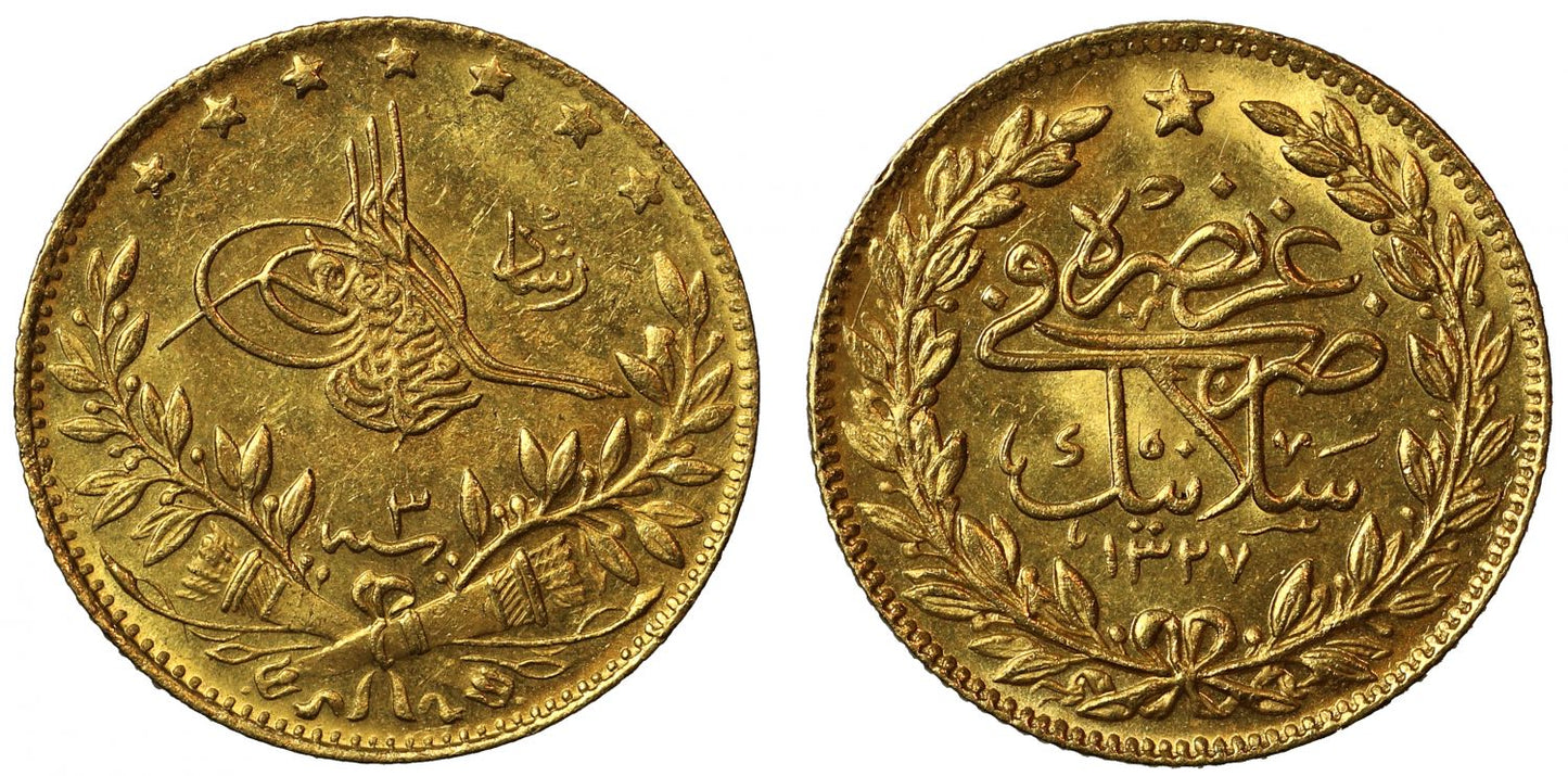 Ottoman Empire, Gold 50-Kurush, Salonika visit.