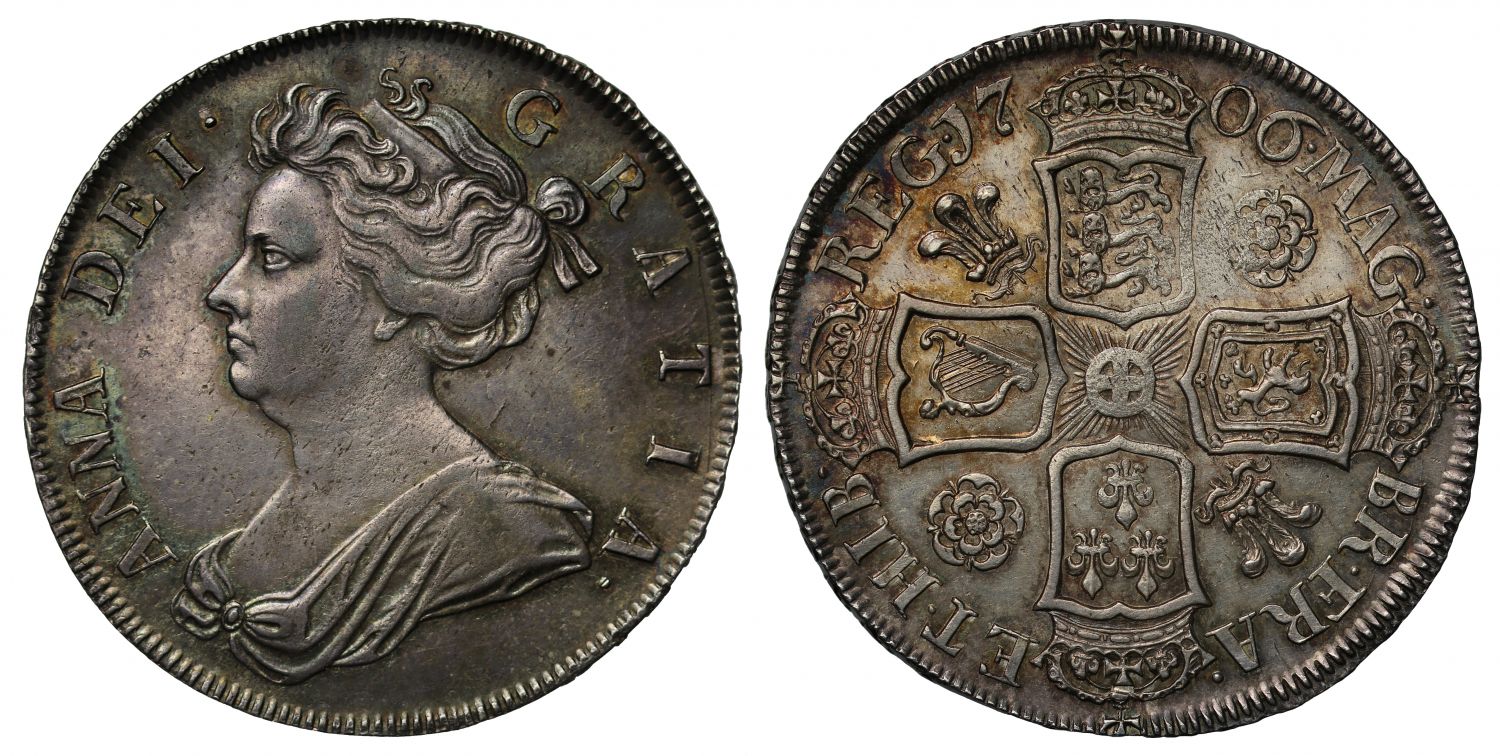 Anne 1706 Halfcrown, Pre-Union reverse with roses and plumes, QVINTO edge