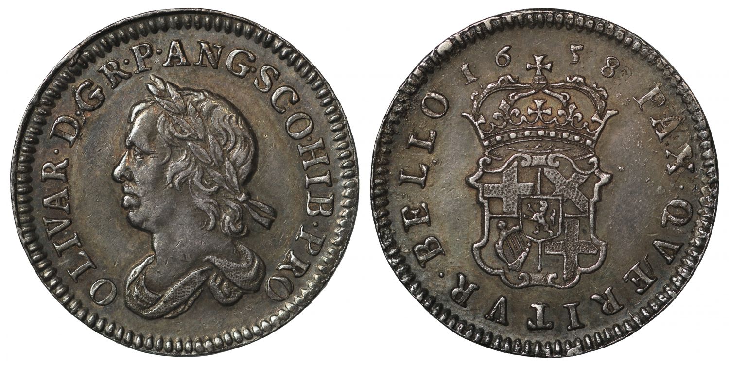 Oliver Cromwell 1658 Dutch Sixpence AU55