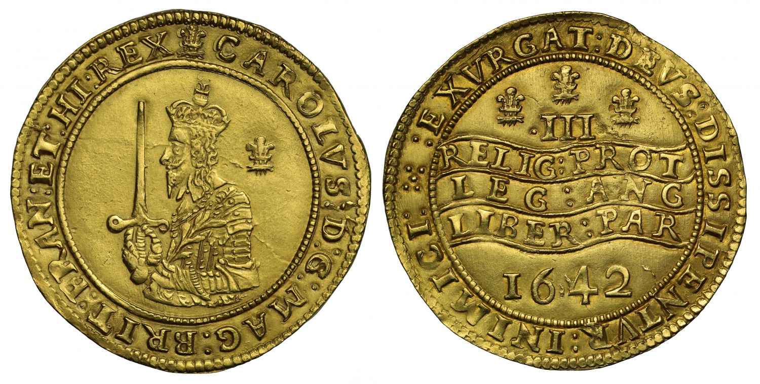 Charles I 1642 gold Triple Unite XF45