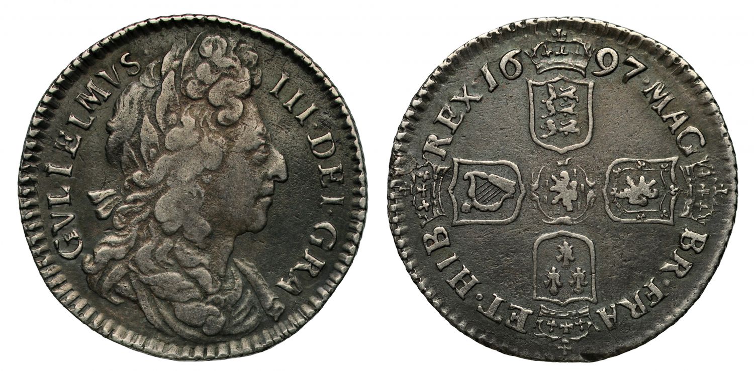 William III Sixpence, 1697, second bust, very rare
