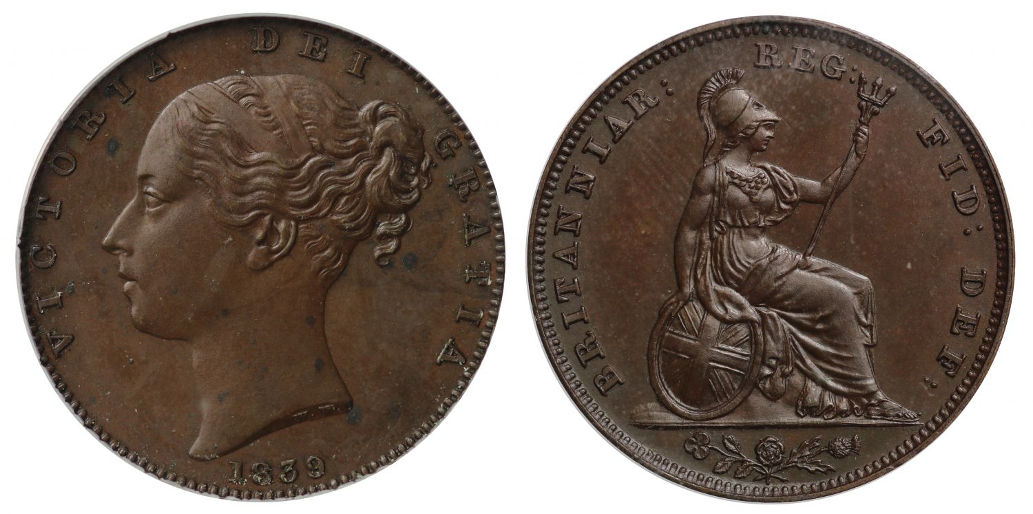Victoria 1839 proof Farthing, as issued in proof set