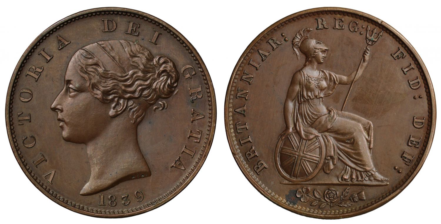 Victoria 1839/43 proof Halfpenny, unusual overdate, struck for proof set