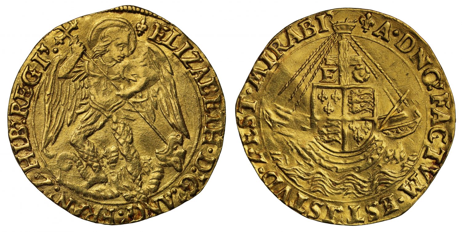 Elizabeth I gold Angel mintmark lis