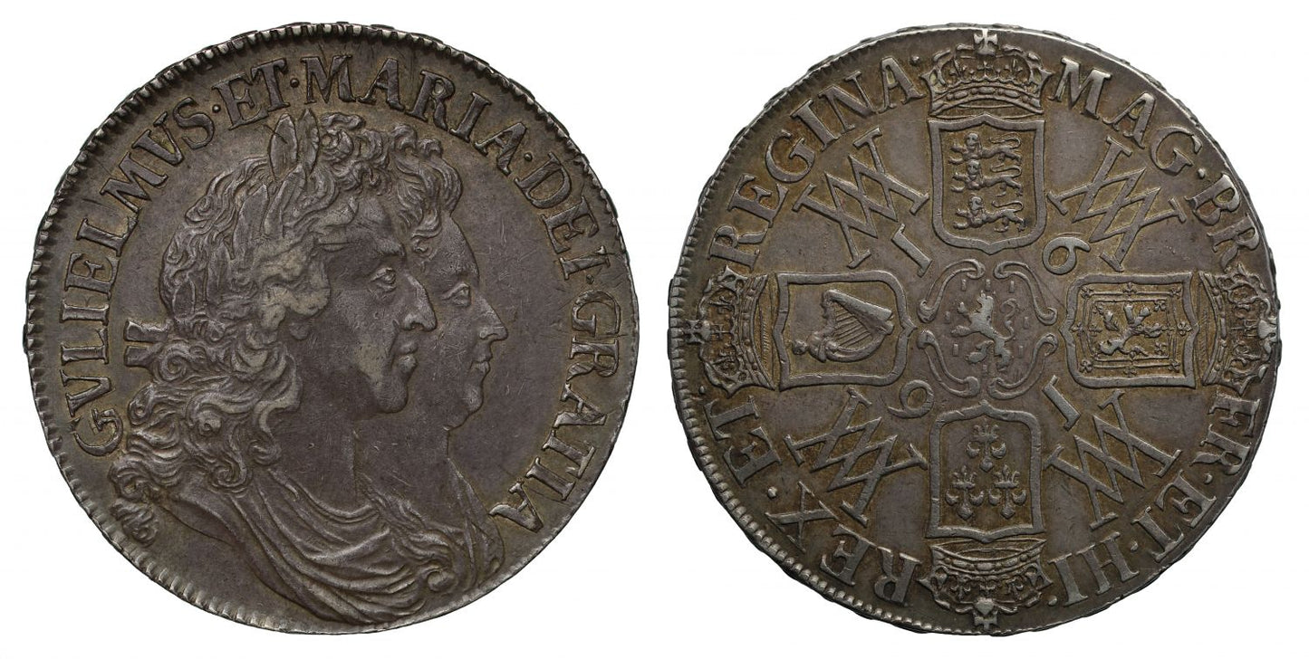 William and Mary 1691 Crown, I over E in obverse legend, NGC AU50