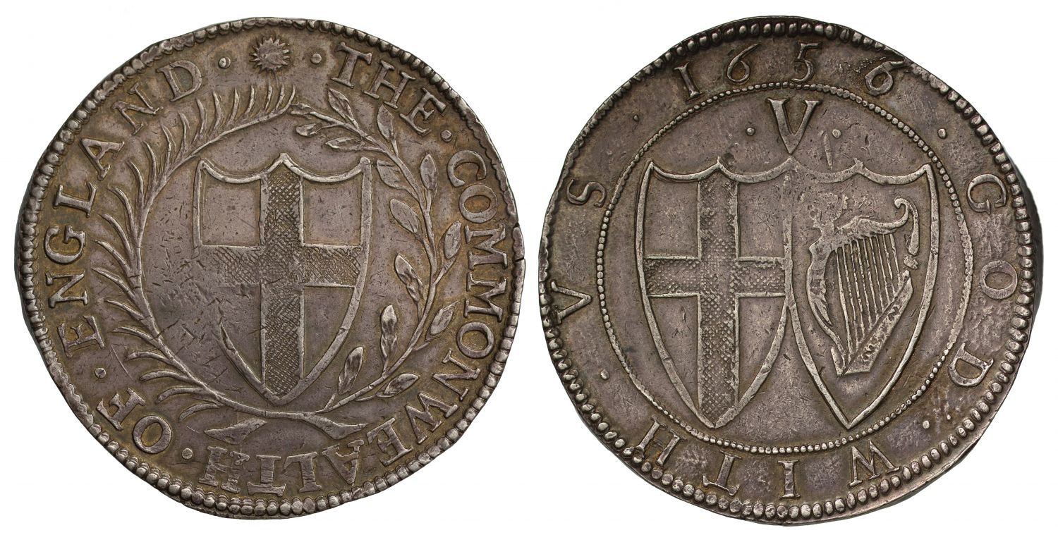 Commonwealth 1656 Crown, 6 over 4, AU50