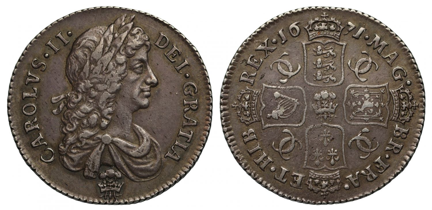 Charles II 1671 Shilling Plumes both sides