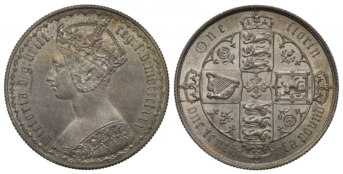 Victoria 1880 Florin, 34 arcs in obverse border, type B8