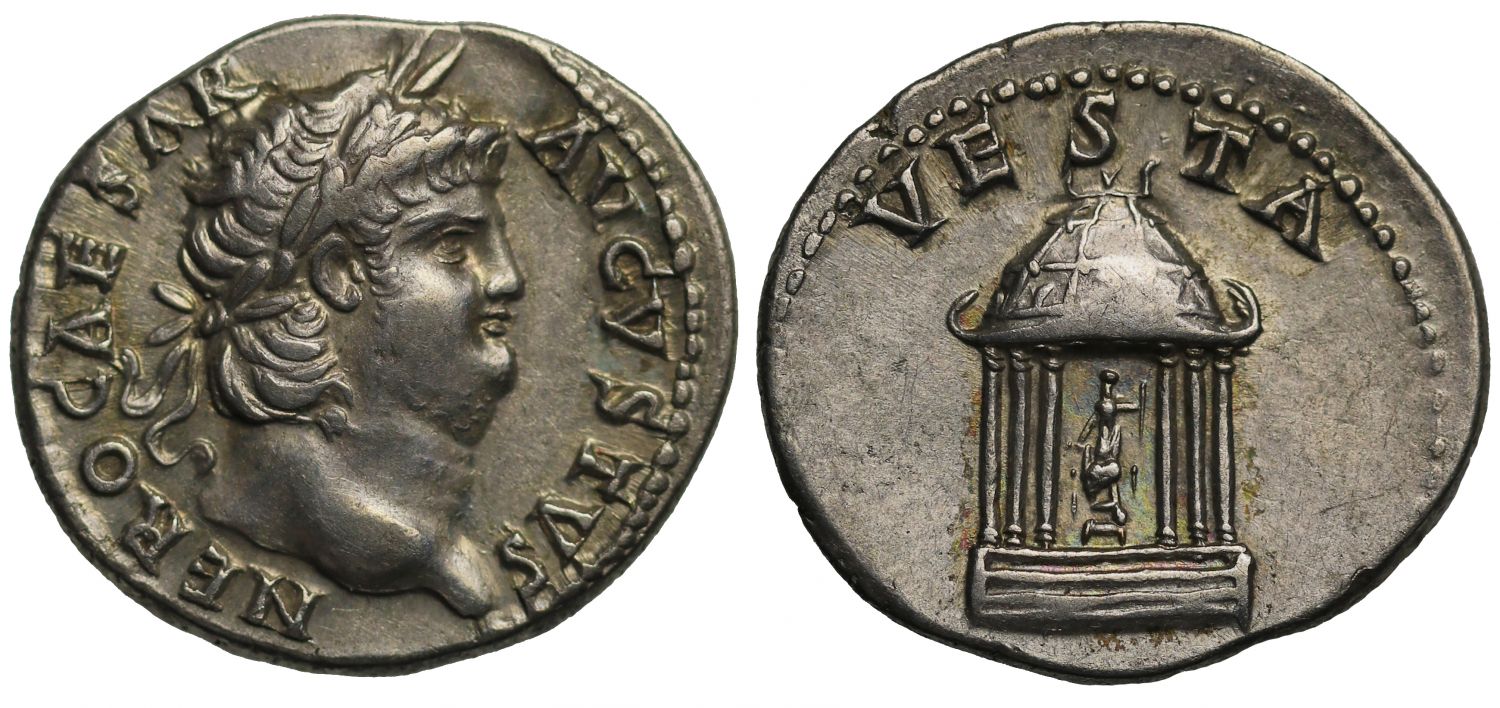 Nero, Silver Denarius, Temple of Vesta