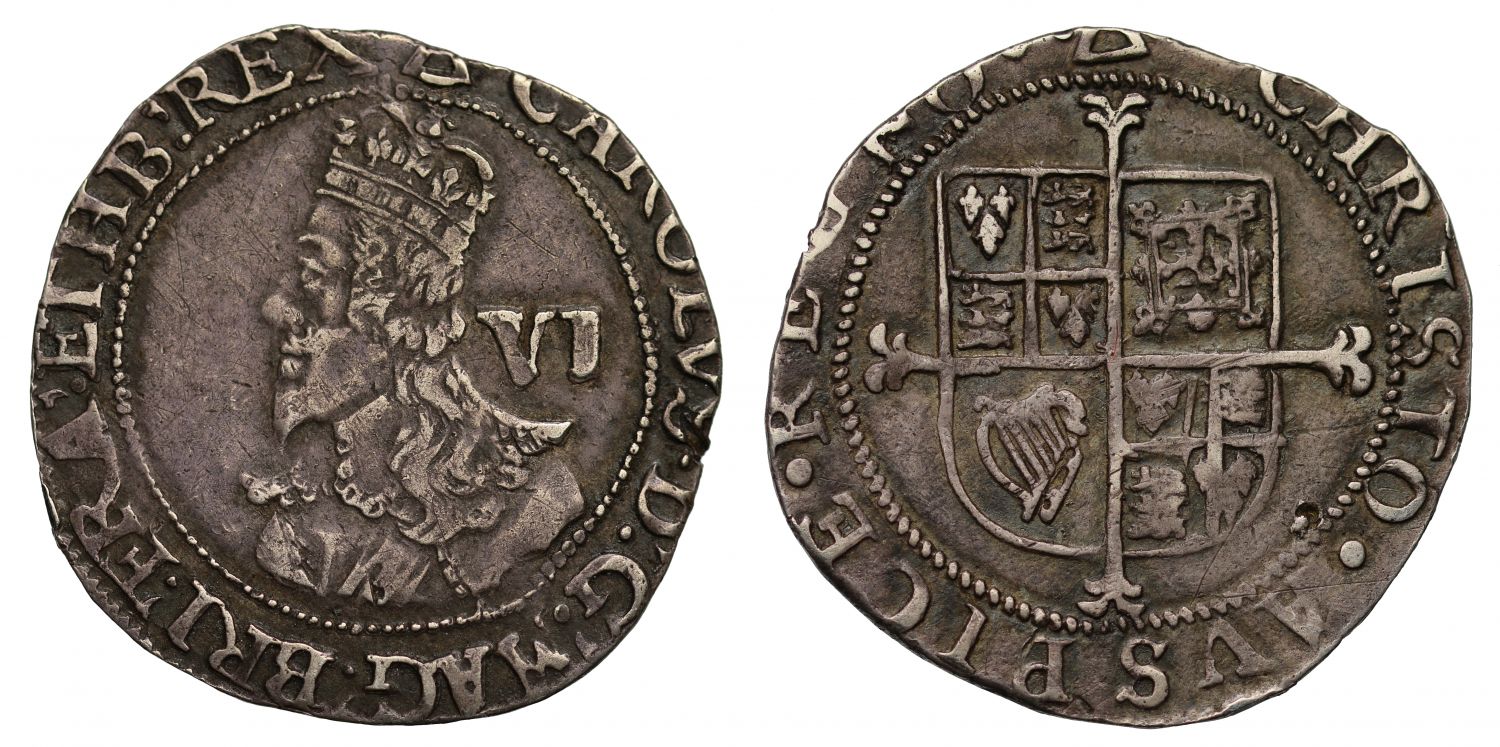 Charles I Sixpence mm triangle, HB for HIB legend