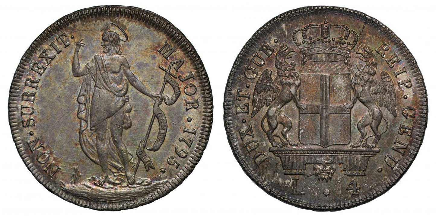 Italy, Genoa 1795 4-Lire AU58
