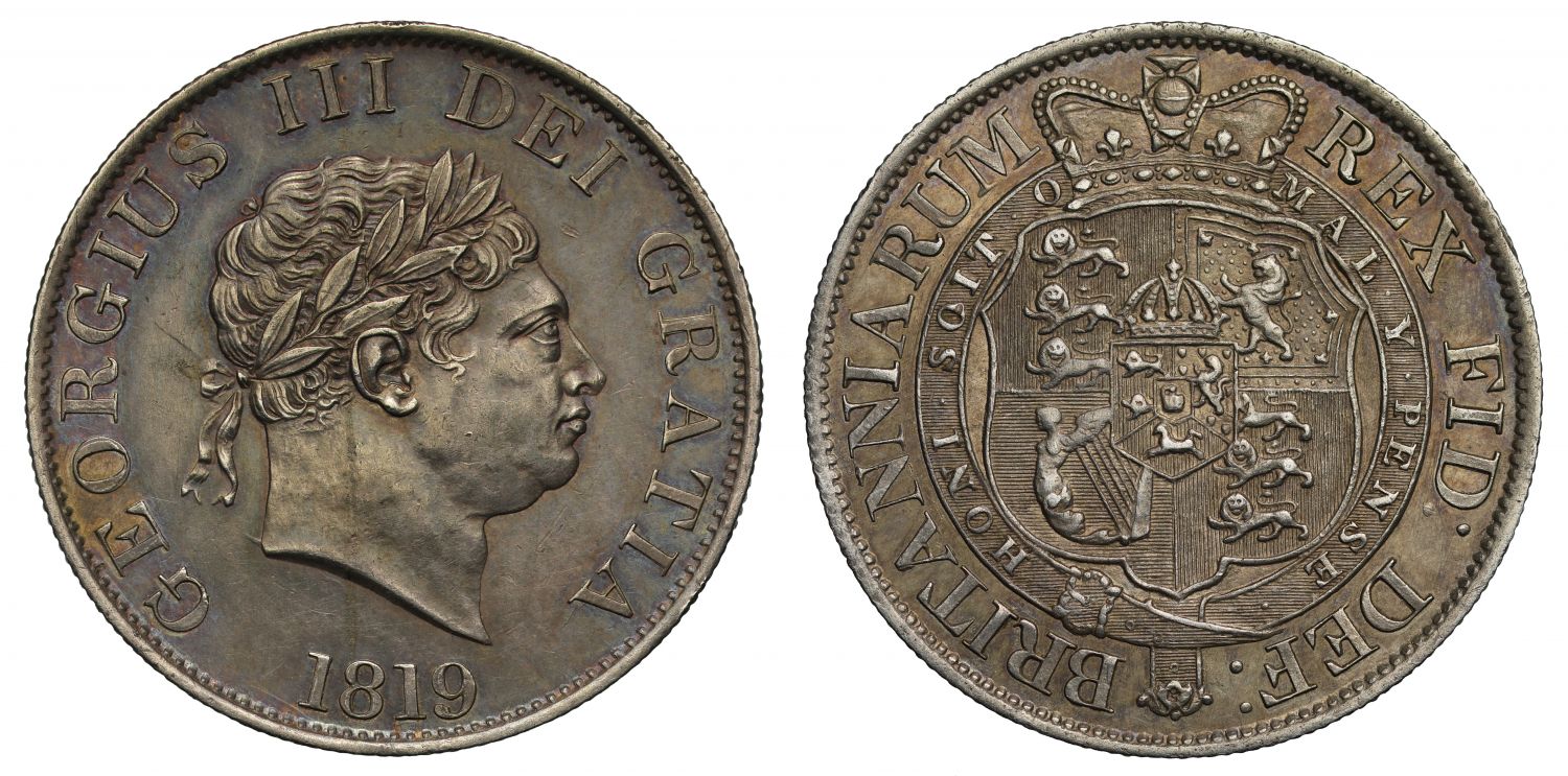 George III 1819 Halfcrown, small laureate head, penultimate year of reign