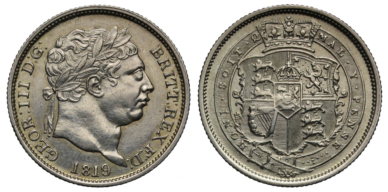 George III 1819 Shilling 9 over 6 or rotated 9