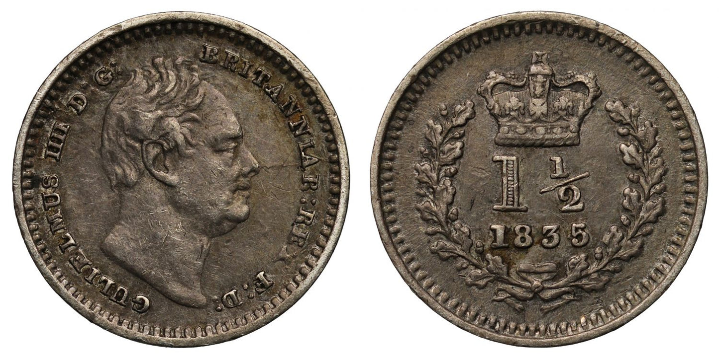 William IV 1835 Three Halfpence, overdate 5 over 4