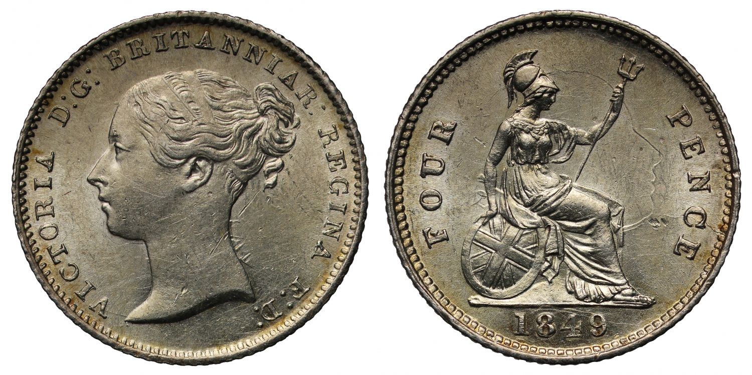Victoria 1849 Groat, overdate with 9 over 8