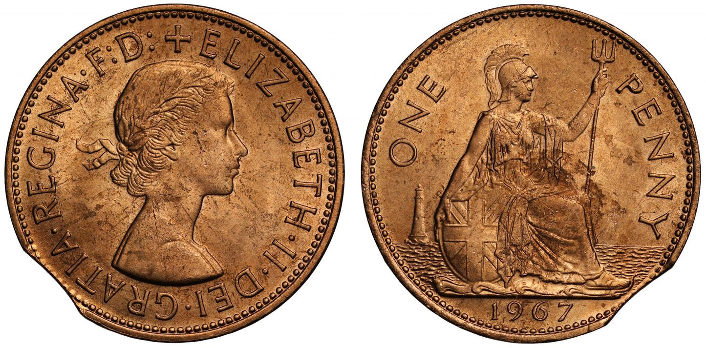 Elizabeth II 1967 Penny mis-strike