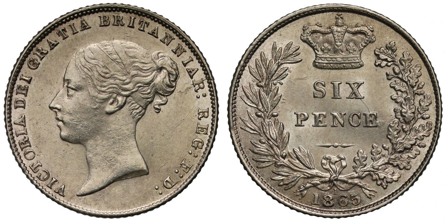 Victoria 1865 Sixpence, die number 1