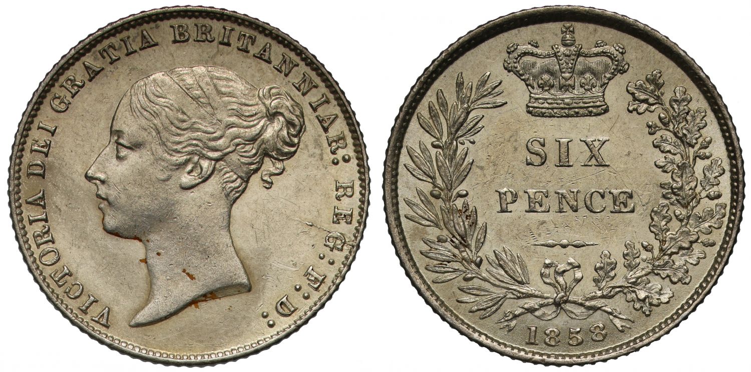 Victoria 1858 Sixpence, first young head