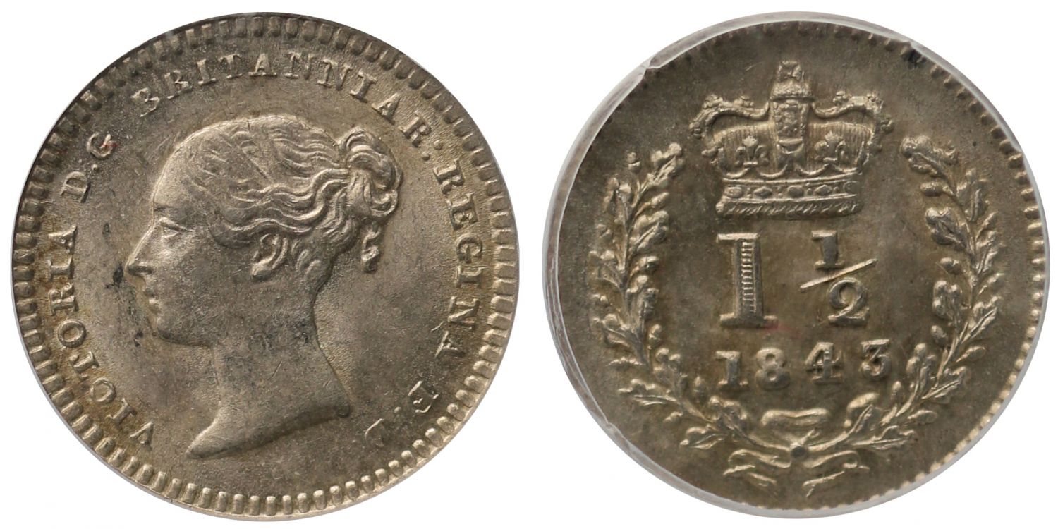Victoria 1843 Three-Halfpence