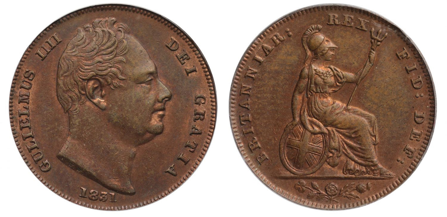William IV 1831 copper Farthing, first reverse CGS75