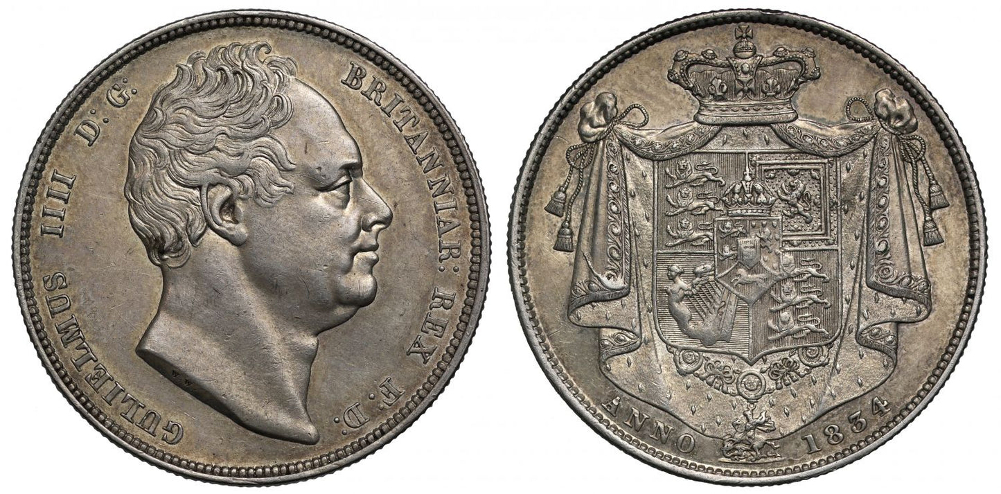 William IV 1834 Halfcrown, WW on neck in block capitals