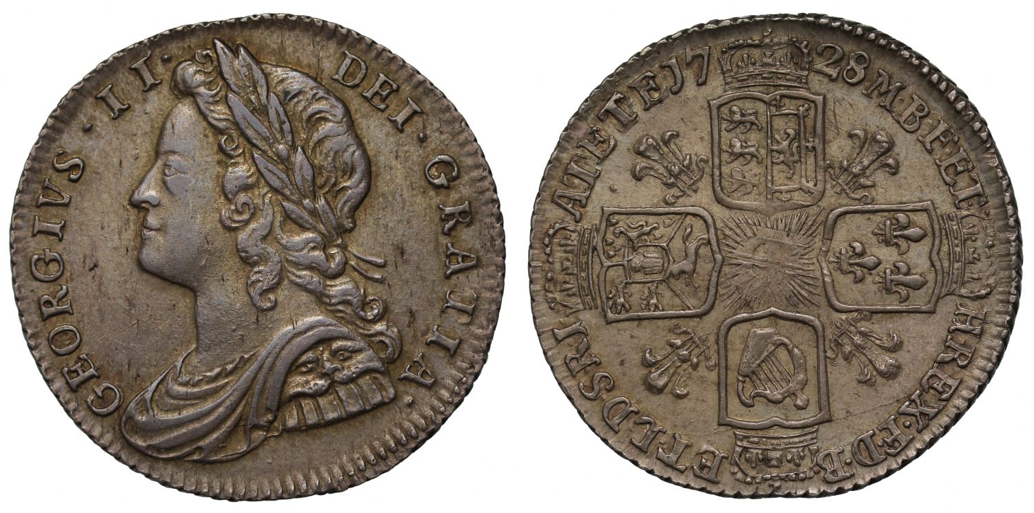 George II 1728 Sixpence, plumes reverse, young head