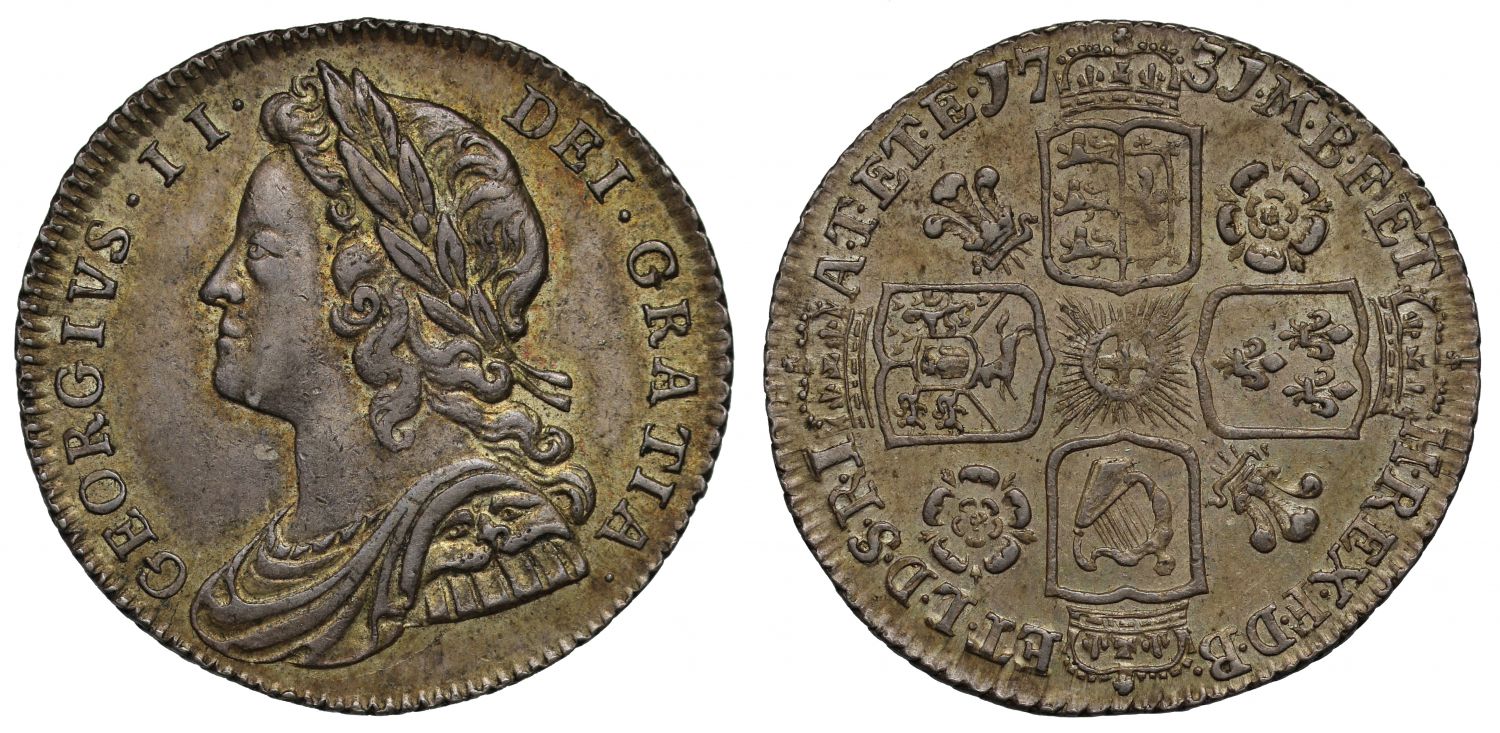 George II 1731 Sixpence, roses and plumes