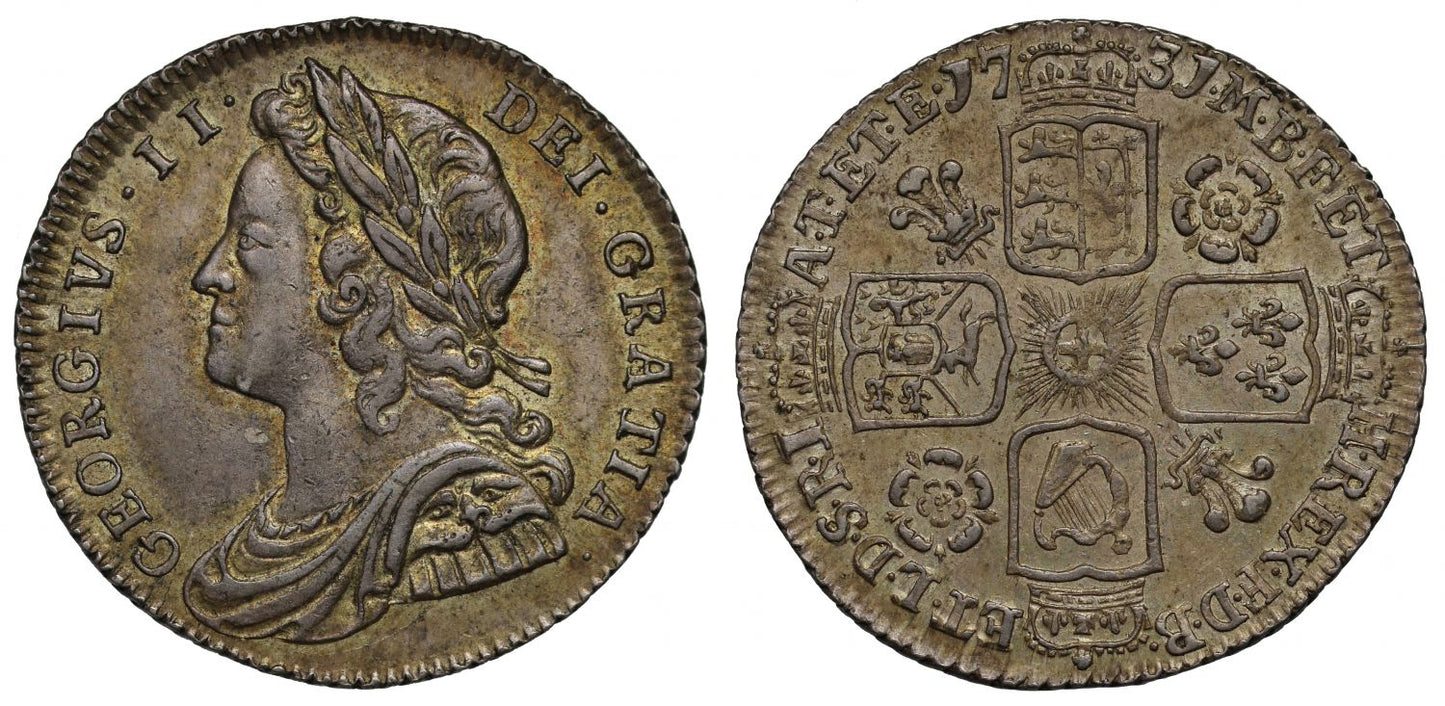 George II 1731 Sixpence, roses and plumes