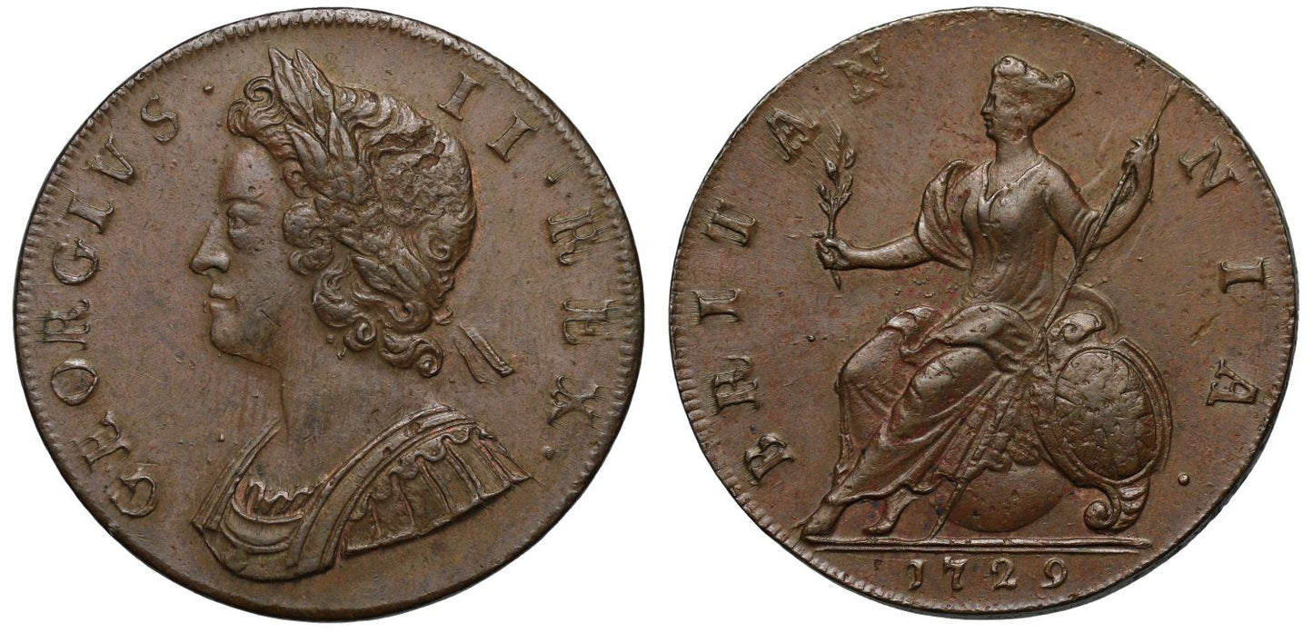 George II 1729 copper Halfpenny, young head