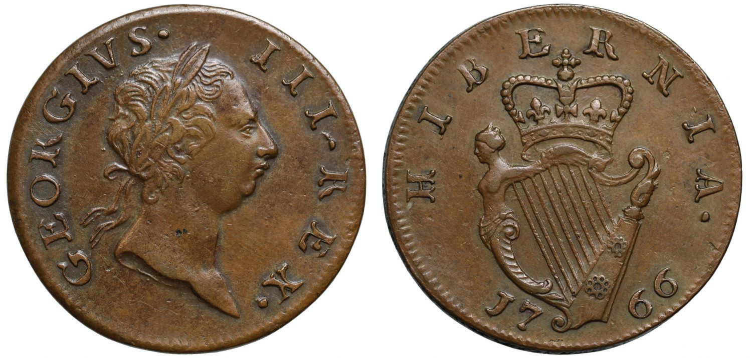 Ireland, George III 1766 copper Halfpenny