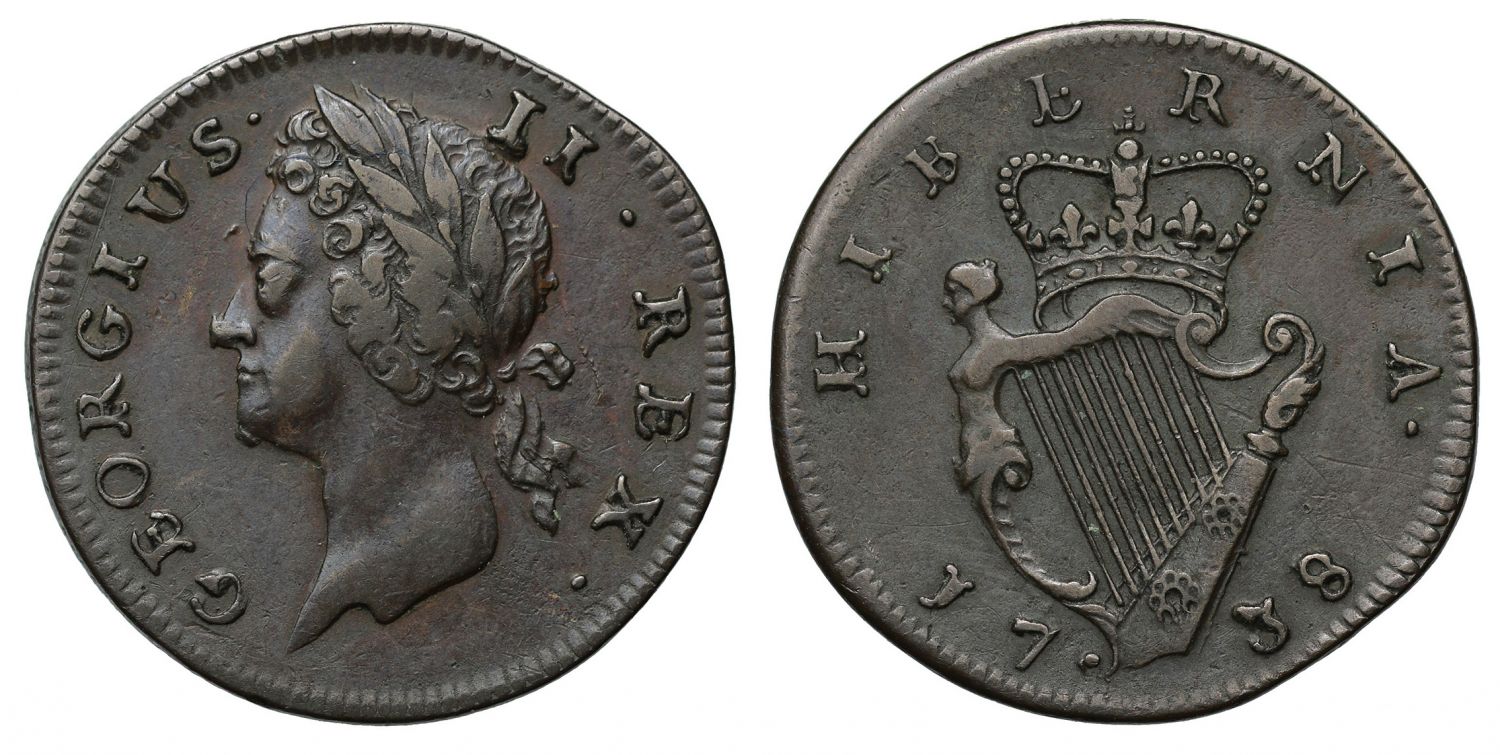 Ireland, George II 1738 copper Farthing