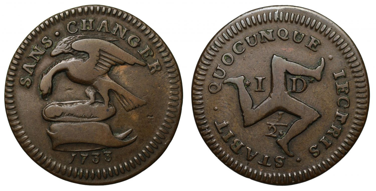 Isle of Man, James Stanley, 1733 copper Halfpenny