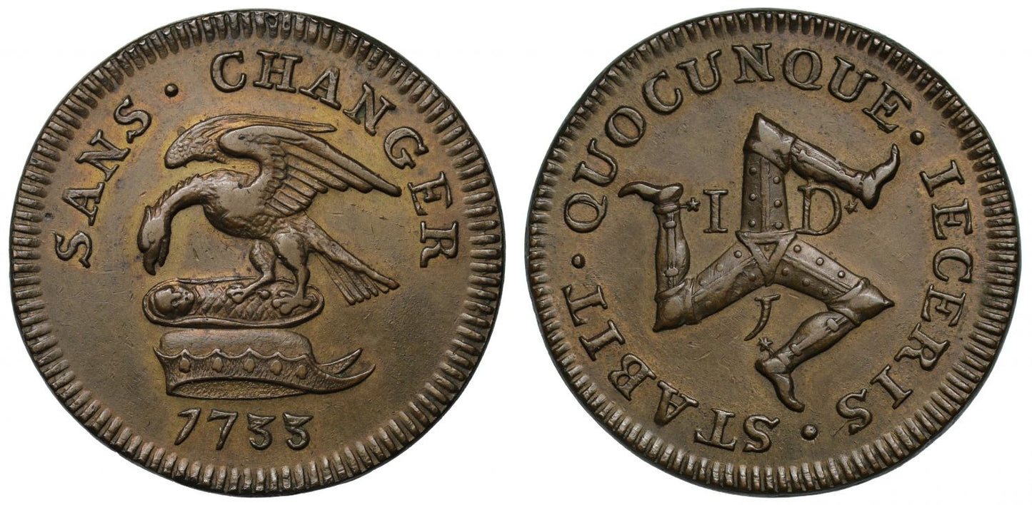 Isle of Man, James Stanley, 1733 bronze Penny