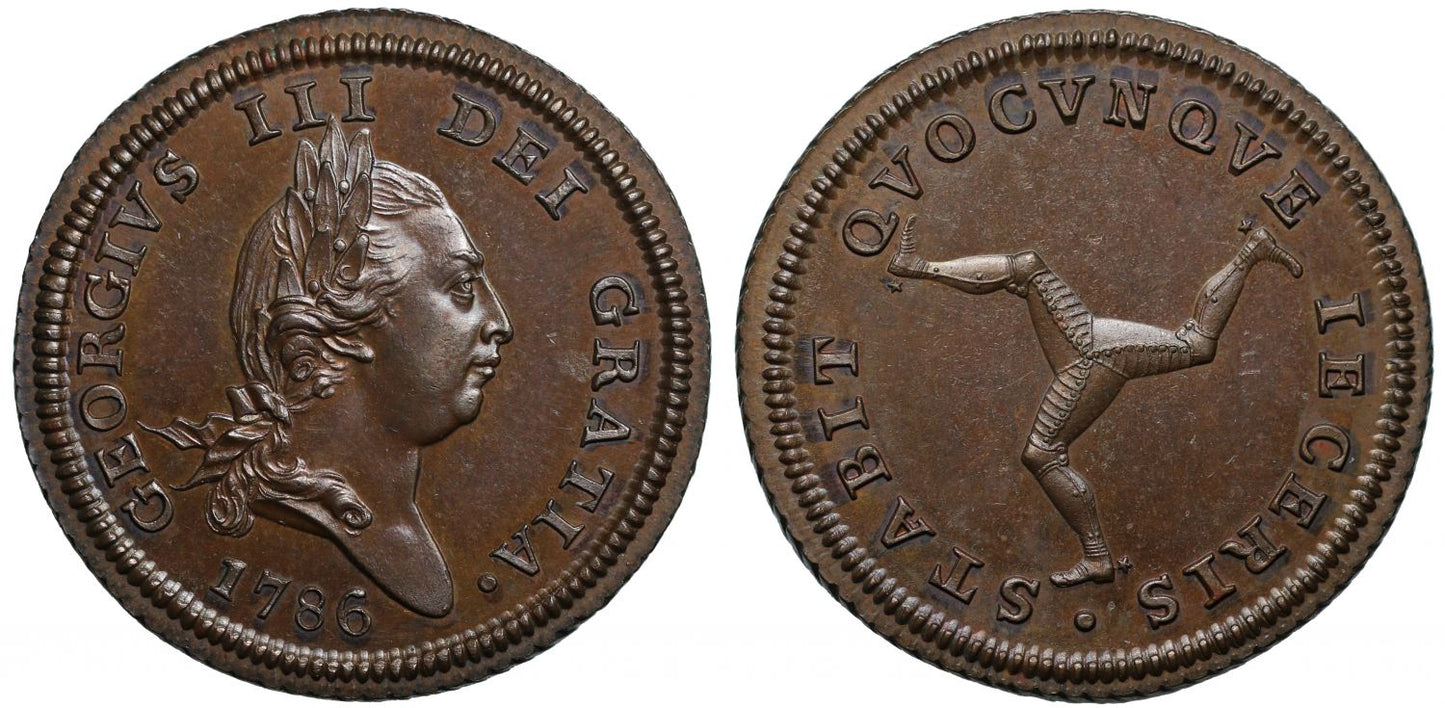 Isle of Man, George III 1786 copper proof Halfpenny