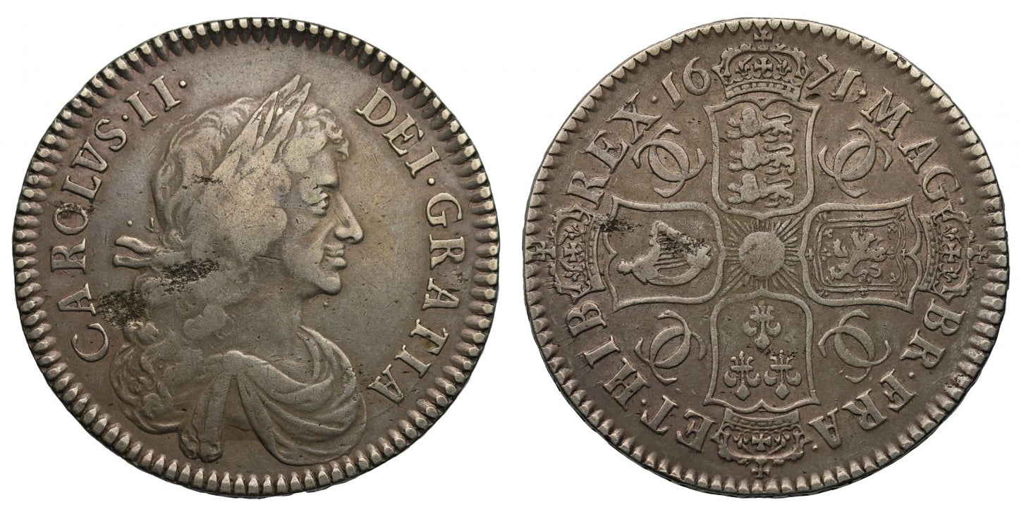 Charles II 1671 Halfcrown, with 1 over 0 in date