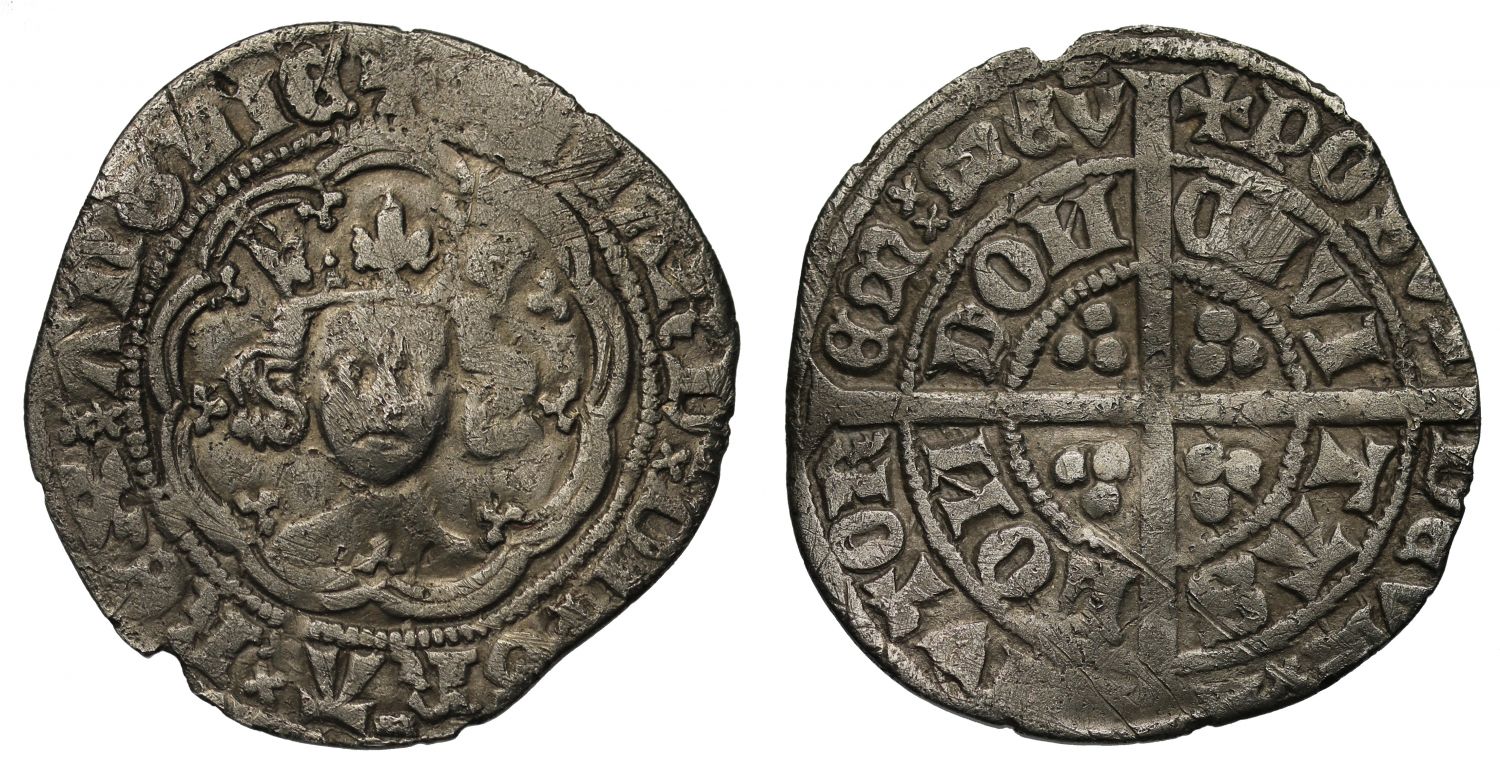 Richard II Halfgroat, London, type II with three pellets by crown fleur