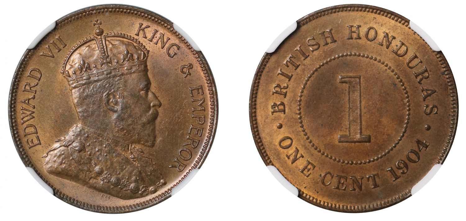 British Honduras, Cent, 1904, NGC MS65 RB.