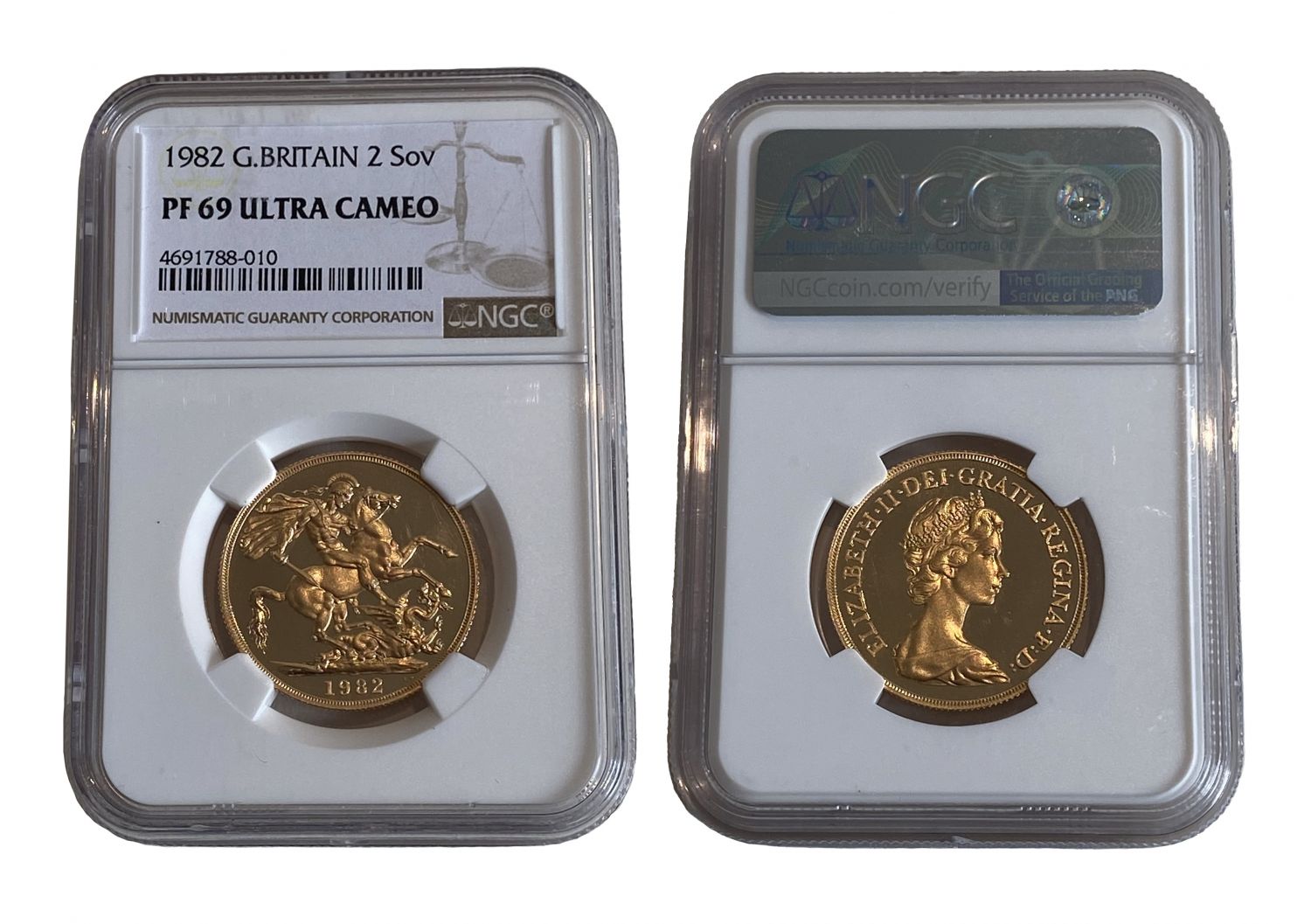 Elizabeth II 1982 proof Two-Pounds PF69 ULTRA CAMEO