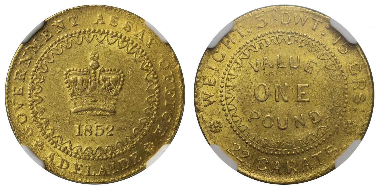 Australia, Adelaide 1852 Pound type 2 MS62