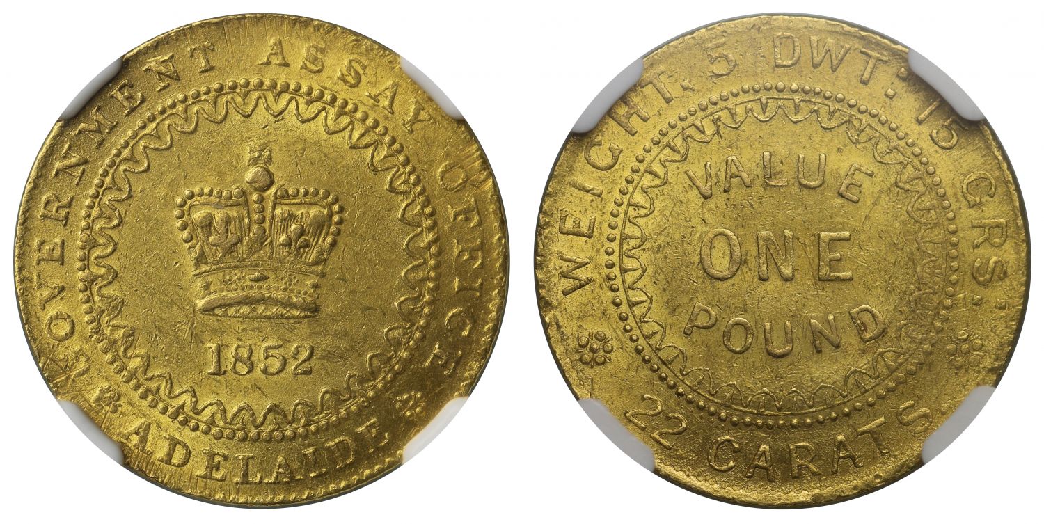 Australia, Adelaide 1852 Pound type 2 MS62