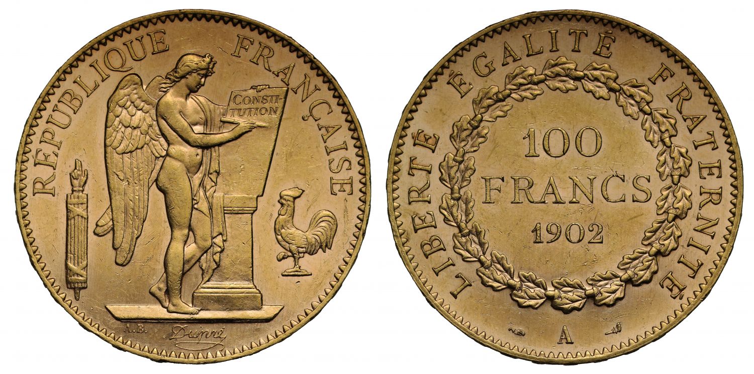 France, 1902-A gold 100-Francs