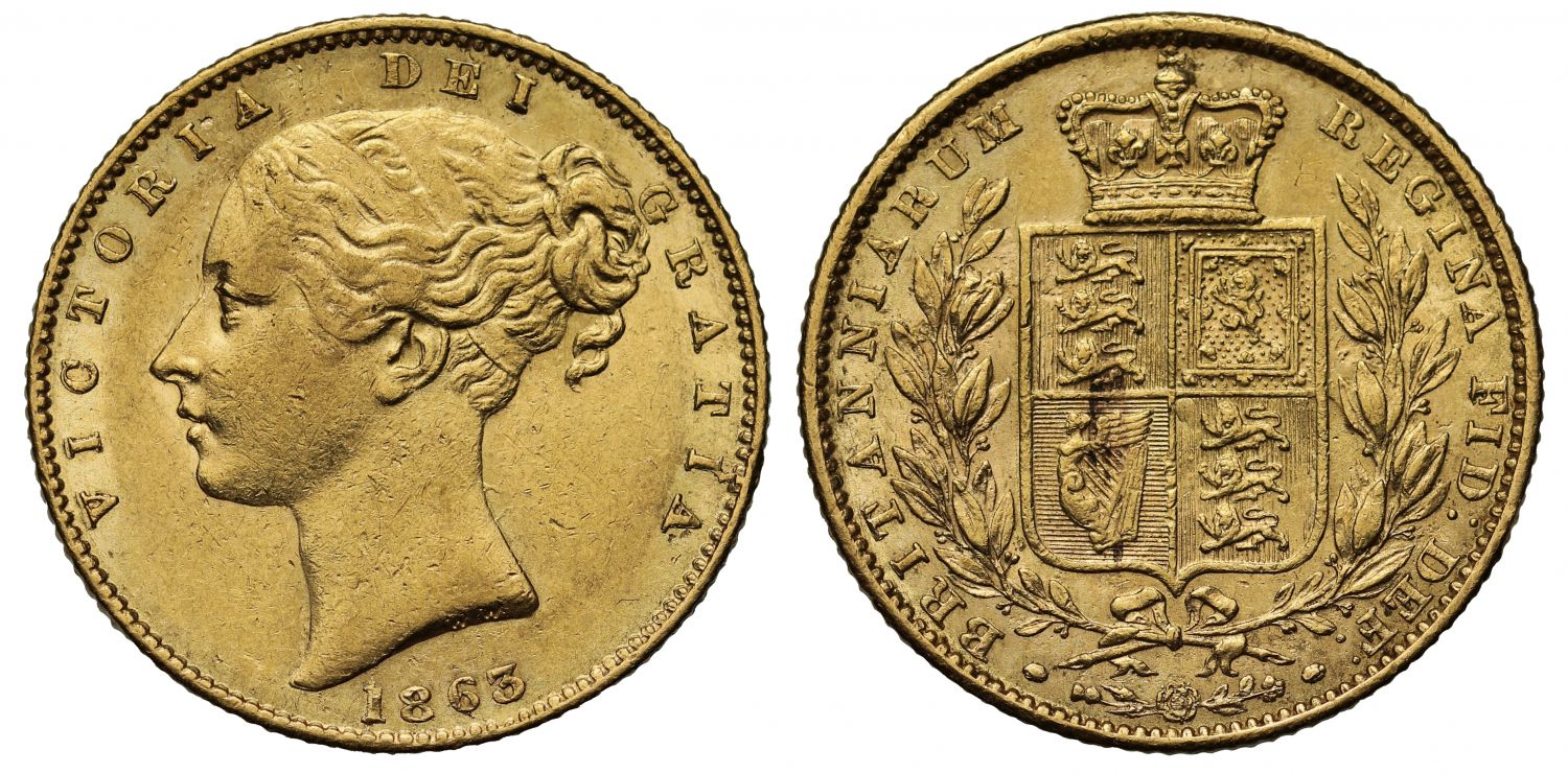 Victoria 1863 Sovereign, no die number