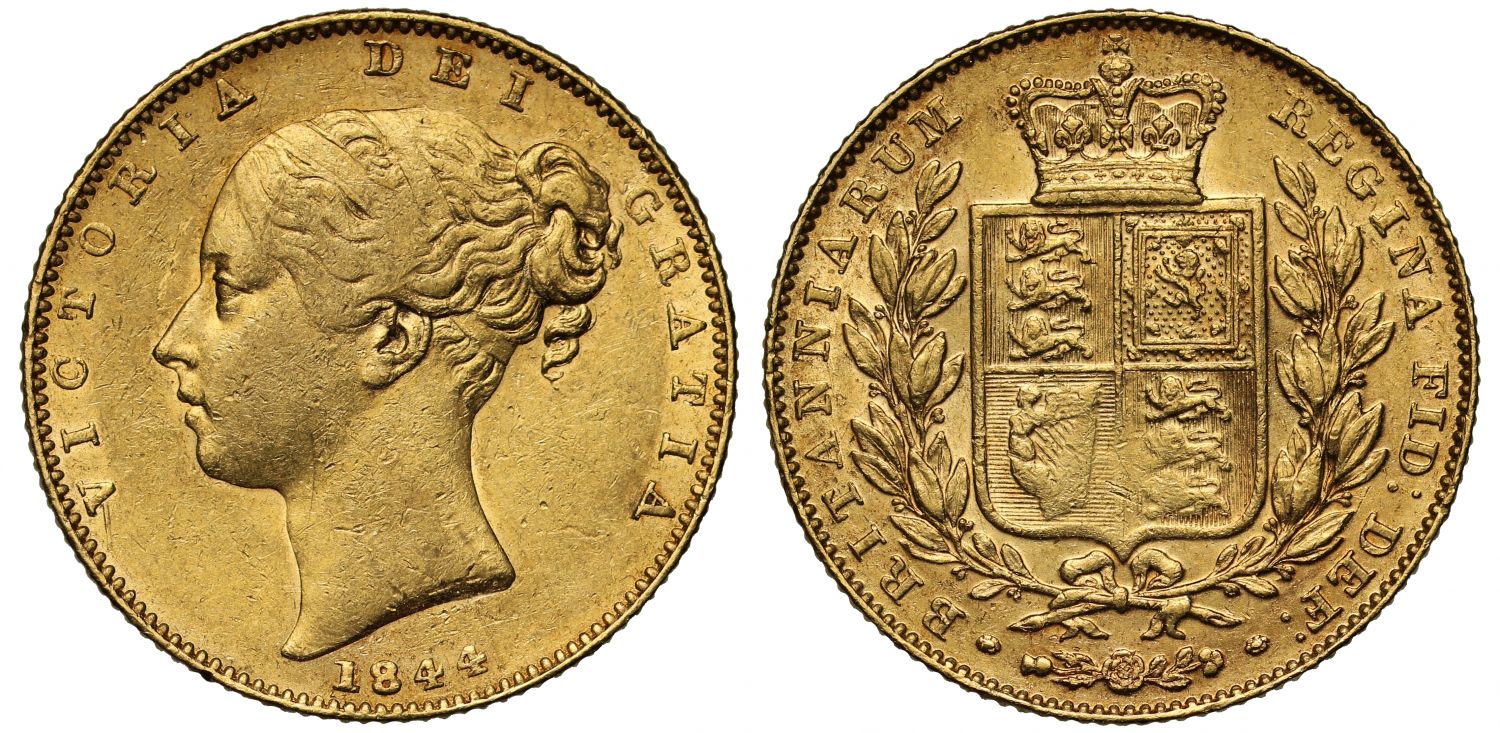 Victoria 1844 Sovereign, normal date spread 44