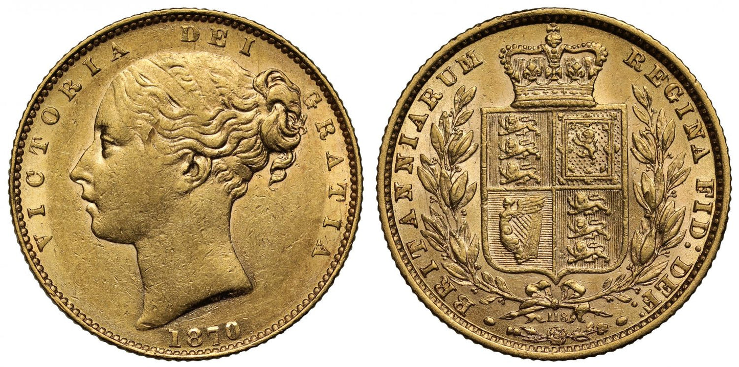 Victoria 1870 Sovereign, die number 118