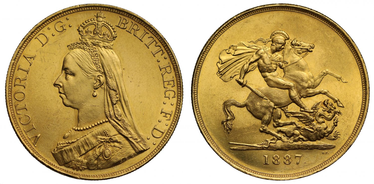 Victoria 1887 gold Five Pounds, Golden Jubilee Issue