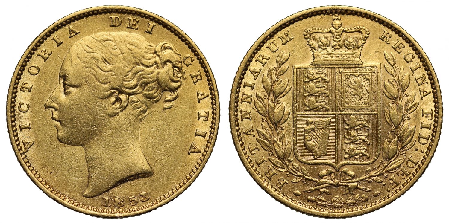Victoria 1853 Sovereign, wider spread date