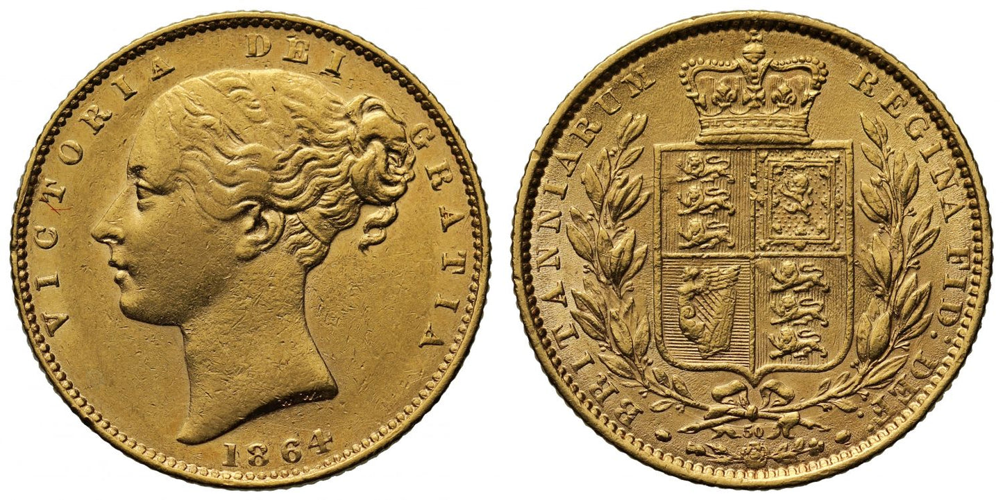 Victoria 1864 Sovereign, die number 50